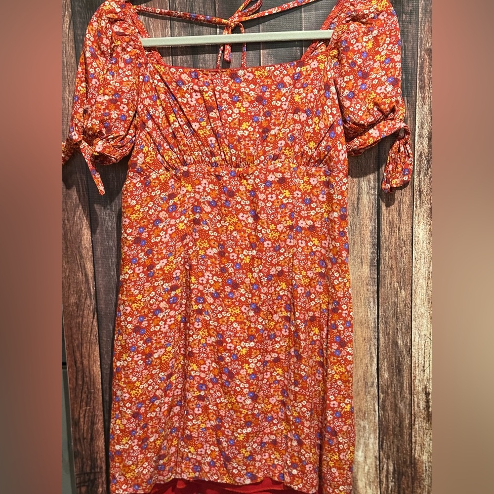 Altar'd State Orange Floral Bow Sleeve Dress